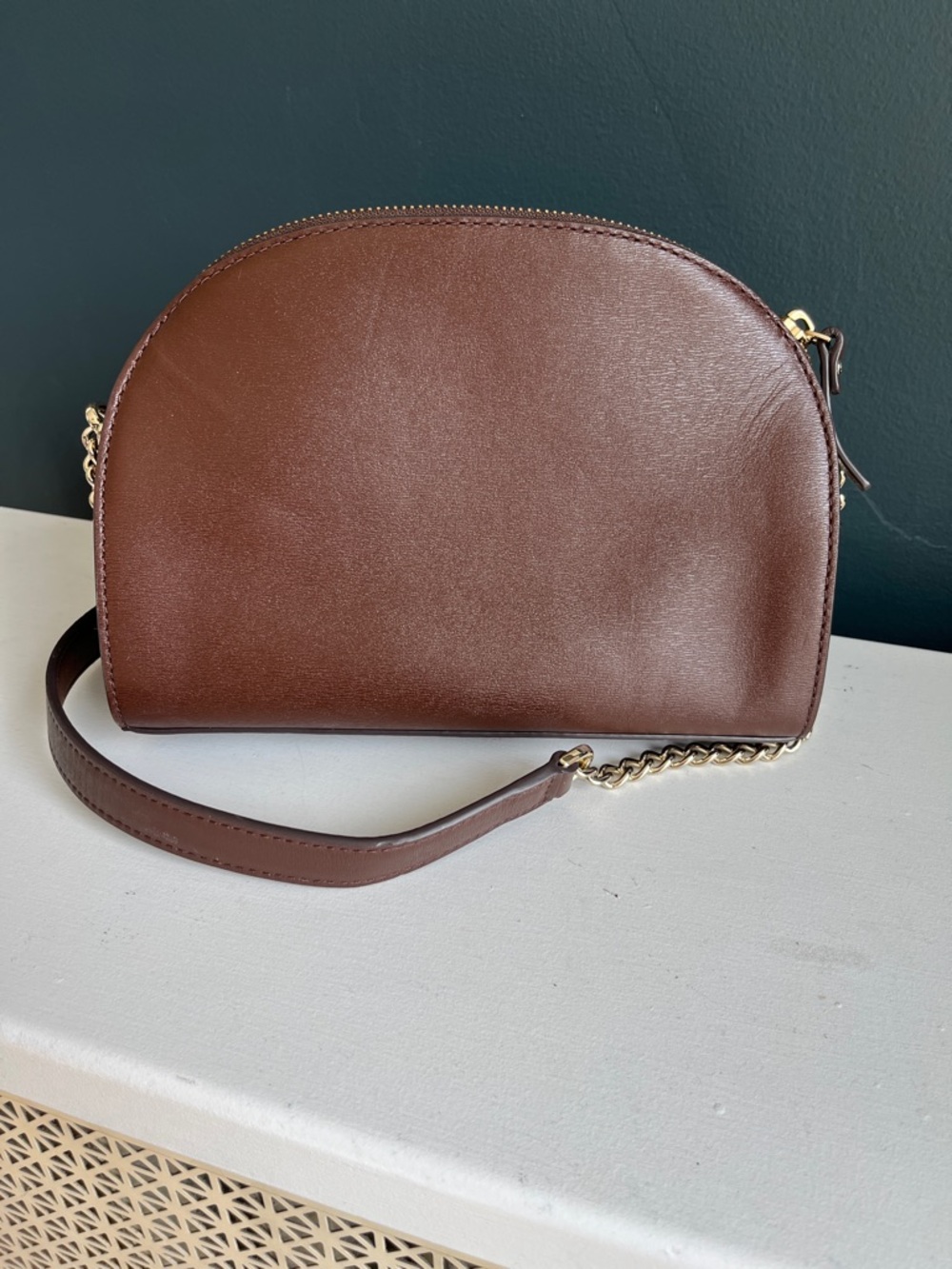 kate spade Brown Leather Half-Moon Shoulder Bag with Gold Chain - Picture 7 of 9